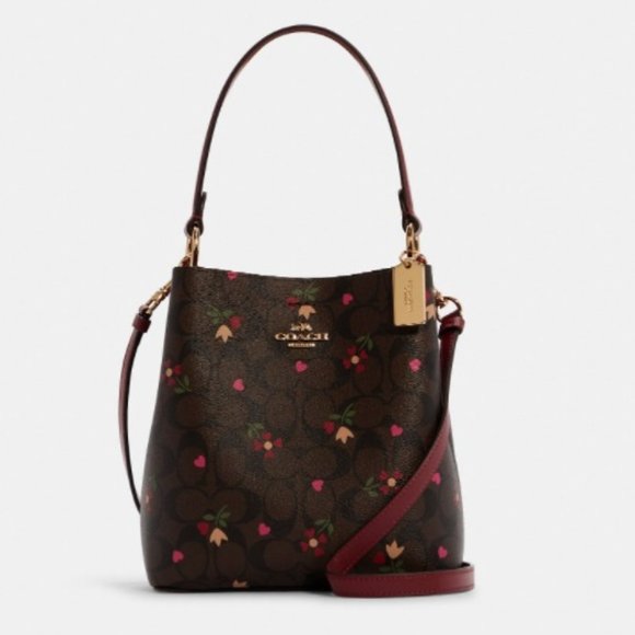 Coach Handbags - COACH Small Bucket Bag In Signature Canvas With Heart Petal Print